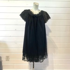 Vintage 1960s Black Shadowline Peignoir Set M